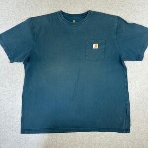 Carhartt Mens K87 Pocket T-Shirt 2XL Blue Green Original Fit Faded Workwear Tee